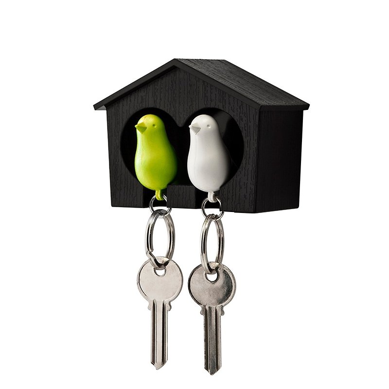 [2017 limited color] QUALY bird love nest - black house + white, green bird - Keychains - Plastic Black