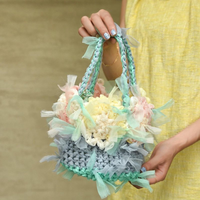 咲き編みフラワーバッグ||かろやかパステル - トート・ハンドバッグ - その他の素材 イエロー