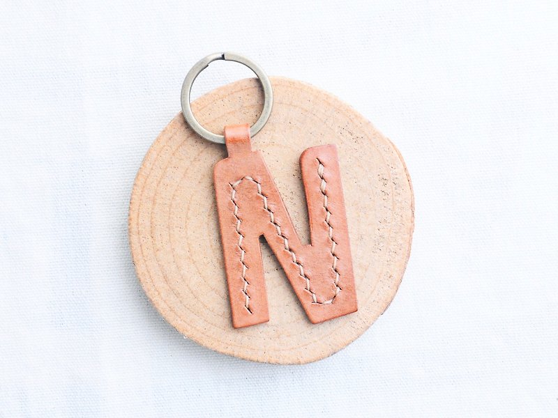 Initial N letter keychain - ash leather group well stitched leather material bag key ring Italy
