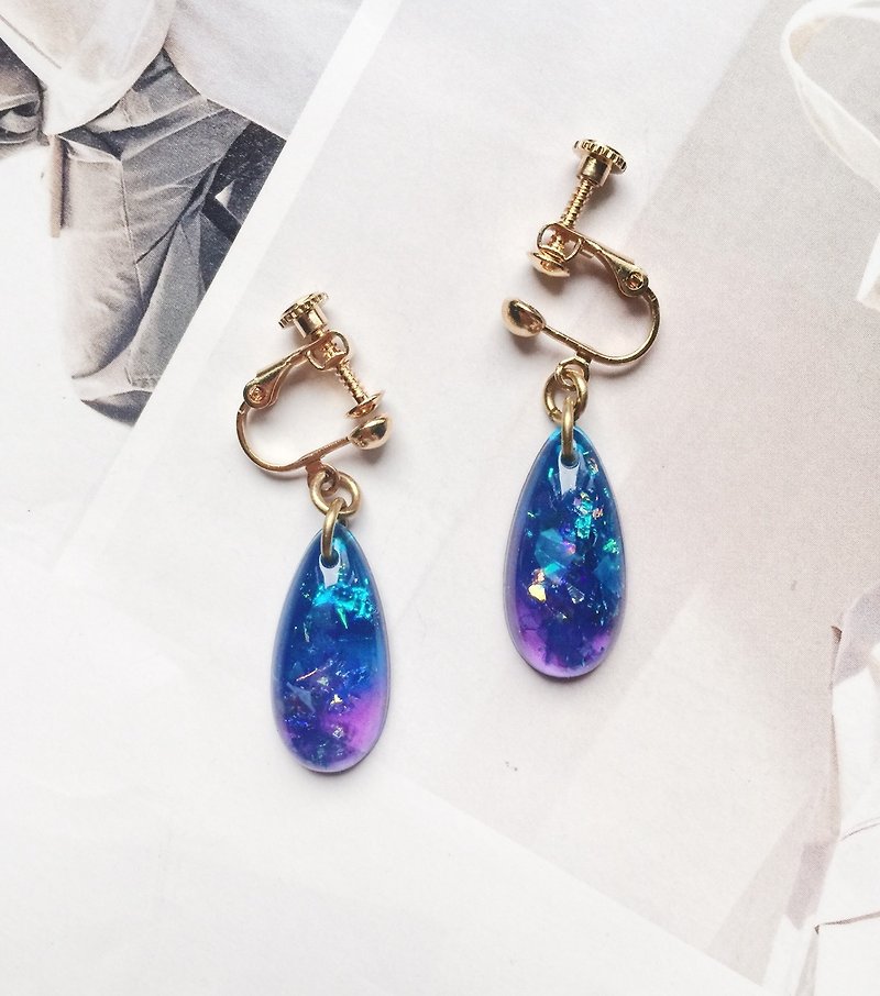 La Don - Long Water Drops - Starry Blue Purple Ear Pins / Ear Clips - Earrings & Clip-ons - Acrylic Blue