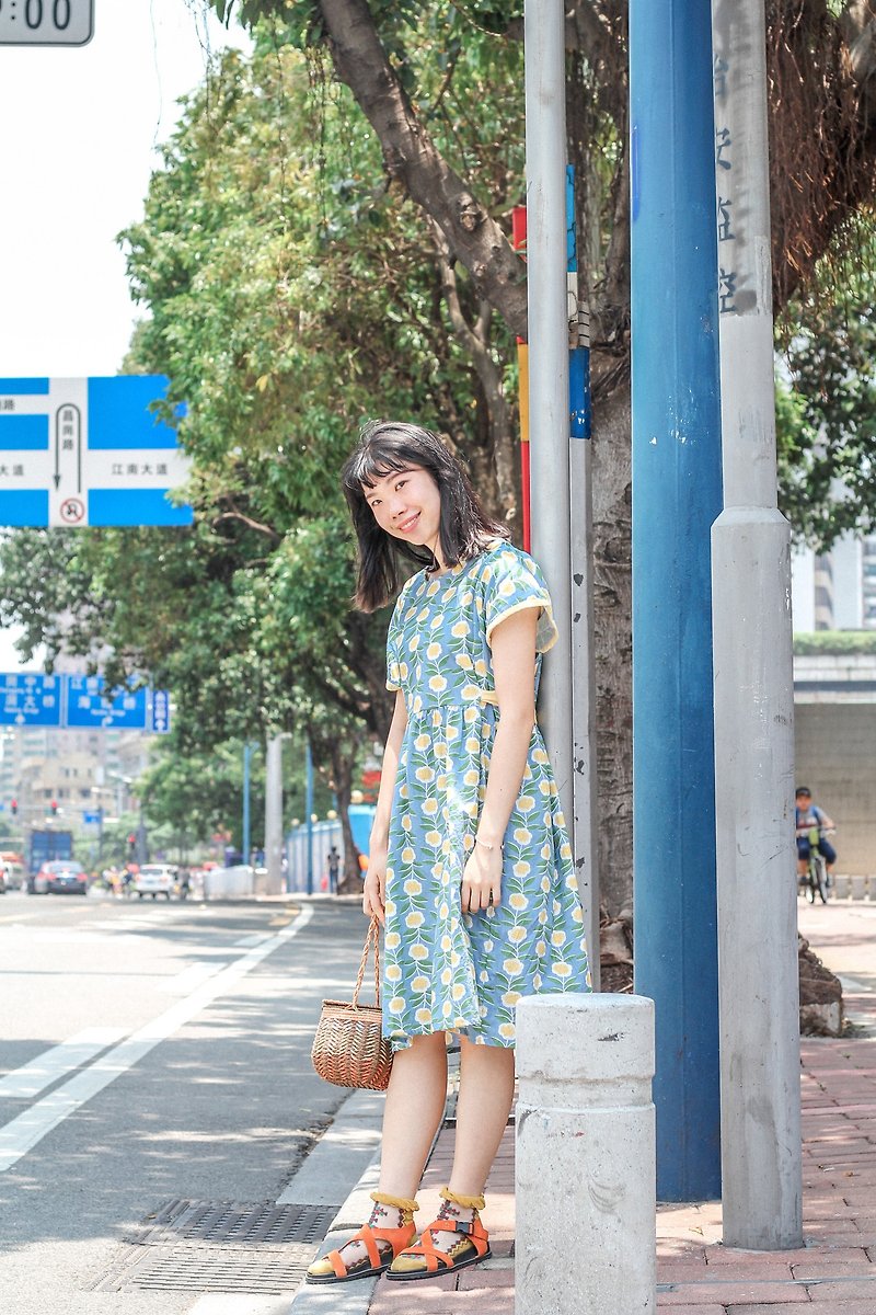 Flower girl dress dress - ชุดเดรส - ผ้าฝ้าย/ผ้าลินิน สีน้ำเงิน