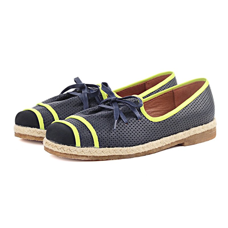 Ibiza M1176 Navy leather Slip-on Espadrilles - Men's Casual Shoes - Genuine Leather Blue