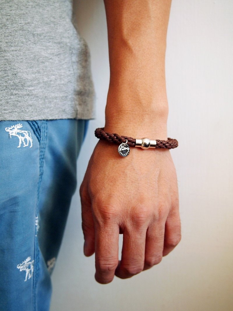 Hand-knitted brown Wax thread lucky bracelet RBC025 - สร้อยข้อมือ - โลหะ สีนำ้ตาล