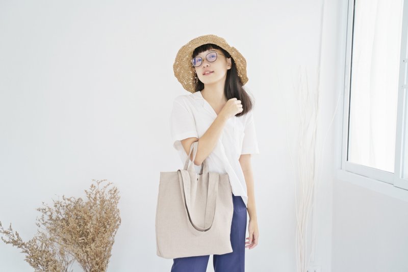 Carry Linen Tote Bag (Beige) - 手提包/手提袋 - 亞麻 卡其色