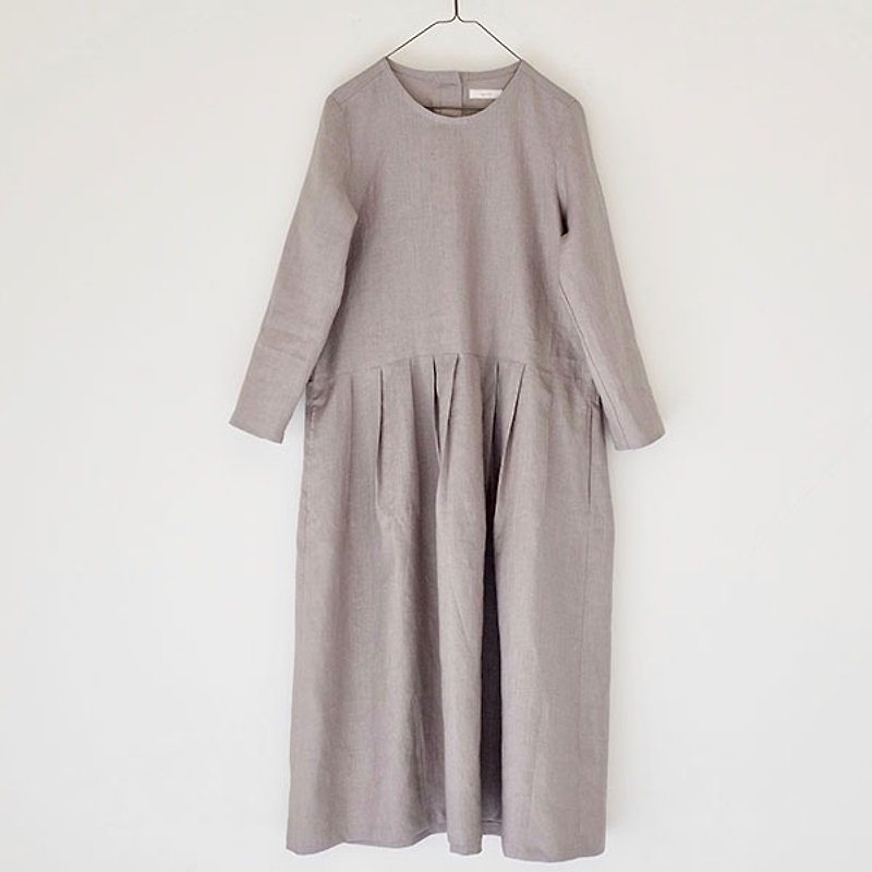 毎日手作りの服。シングルボタンの灰色の砂surikoロングドレス、亜麻 - ワンピース - コットン・麻 シルバー