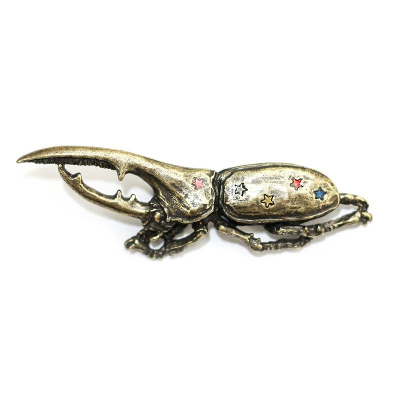 Hercules Beetle Brooch Antique Gold Dynastes Hercules AG PB132AG - เข็มกลัด - โลหะ สีกากี