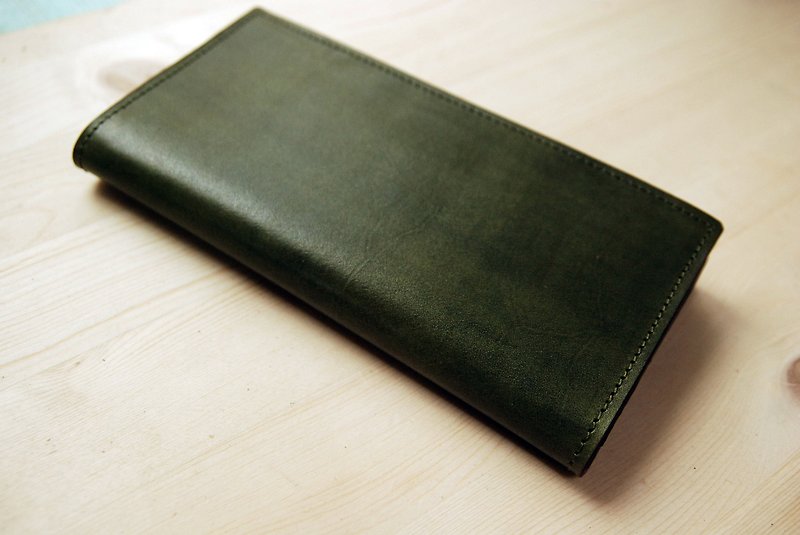 [Offering] [Hand-dyed Series] [Vegetable Tanned Leather Long Clip] Dark Green Leather Long Clip - Wallets - Genuine Leather Green