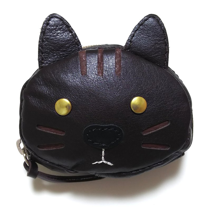 Marie / Mary genuine leather leather coin case / accessory case / black cat - กระเป๋าใส่เหรียญ - หนังแท้ สีดำ