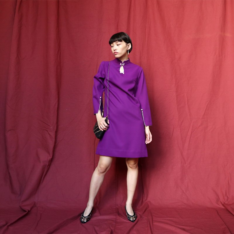 南瓜Vintage。古著 紫色 中國風 寬袖 旗袍  - 旗袍 - 其他材質 紫色