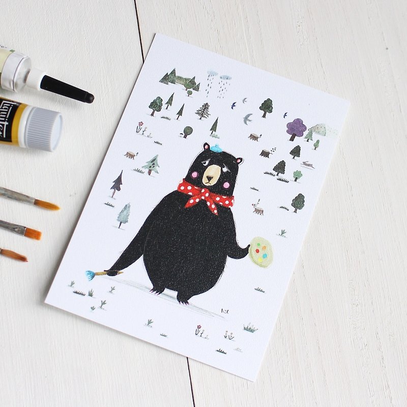Black Bear's story Postcard I Lena & Animal Friends - การ์ด/โปสการ์ด - กระดาษ สีดำ
