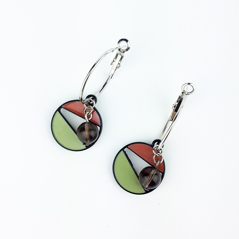 |Geometry Series|Geometric Pattern Coffee Green Tea Crystal (Earrings x Ear Clips x Handmade x Customized) - Earrings & Clip-ons - Gemstone Multicolor
