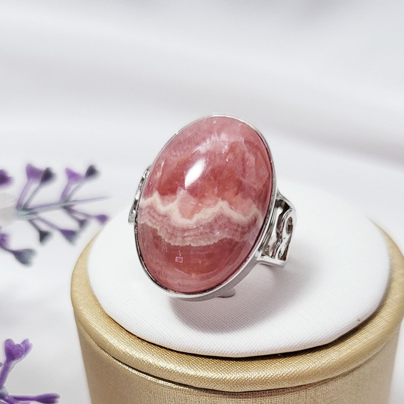 冰種 菱錳礦 紅紋石 蛋面 愛情 大寶石 戒指 內徑19mm 禮物 收藏 - 戒指 - 寶石 紅色