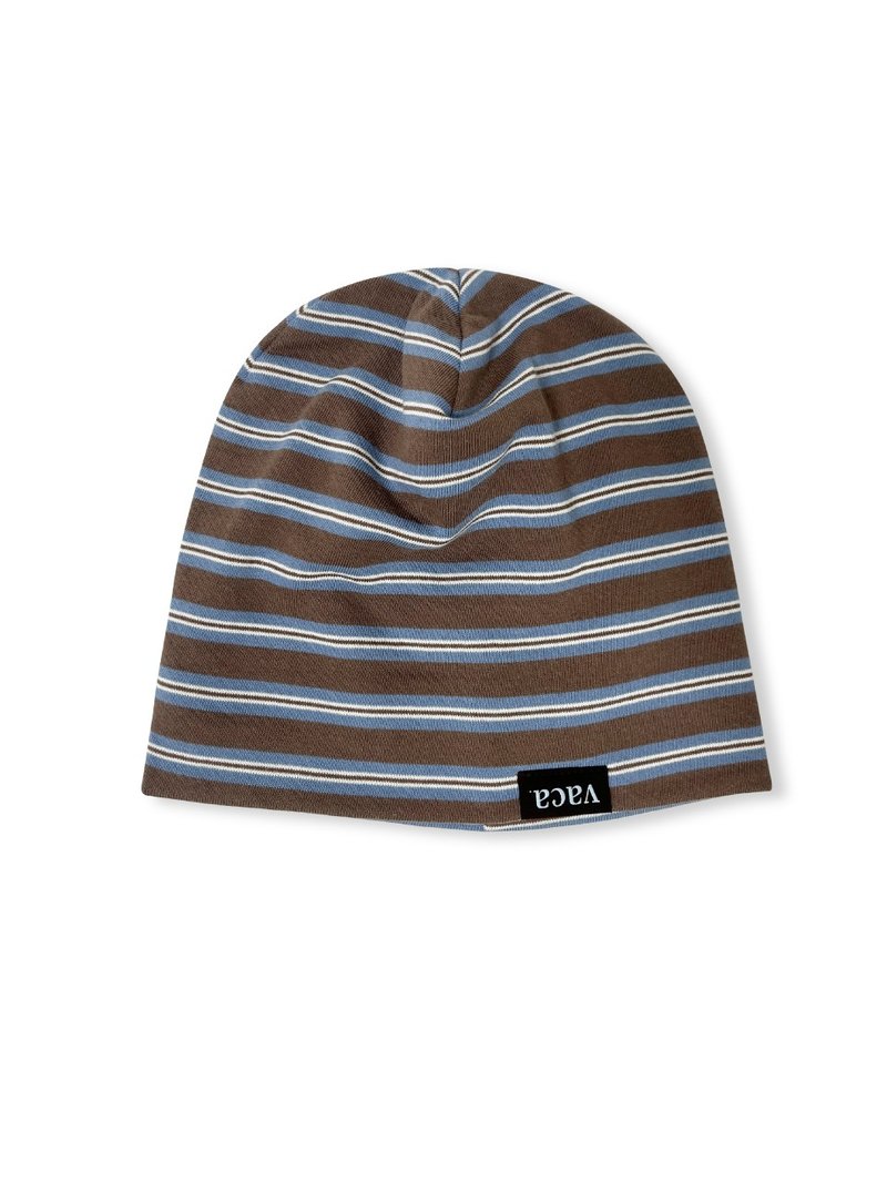 BROWN STRIPE BEANIE - 帽子 - 棉．麻 咖啡色