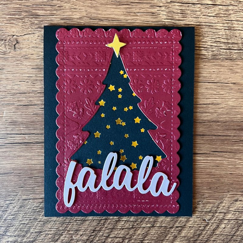 falala 聖誕樹 星星 聖誕卡 棗紅 - 卡片/明信片 - 紙 紅色