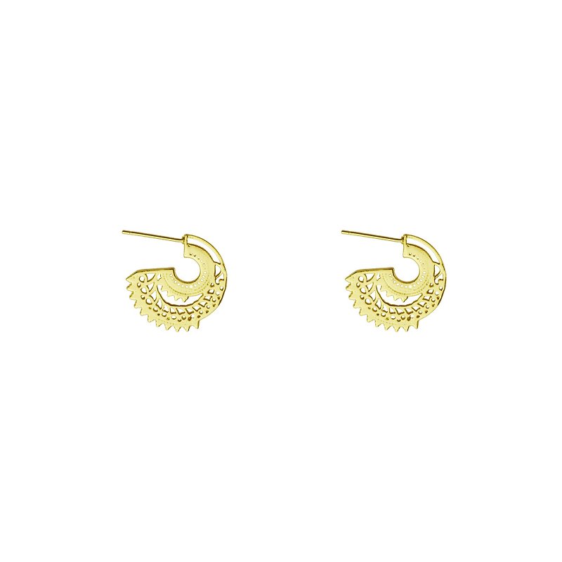 Carved basket empty perspective retro earrings FLARE - ต่างหู - โลหะ สีทอง
