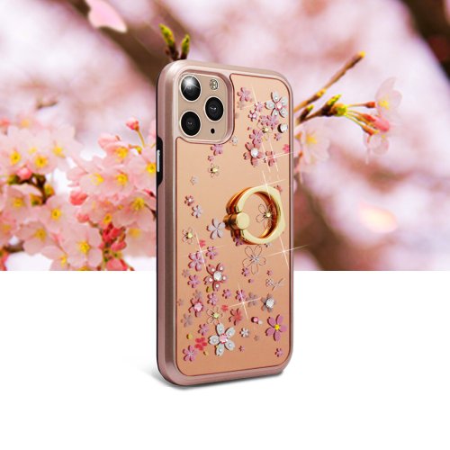 apbs 雅品仕 水晶彩鑽手機殼 iPhone 11 全系列水晶彩鑽全包鏡面指環扣雙料手機殼-浪漫櫻