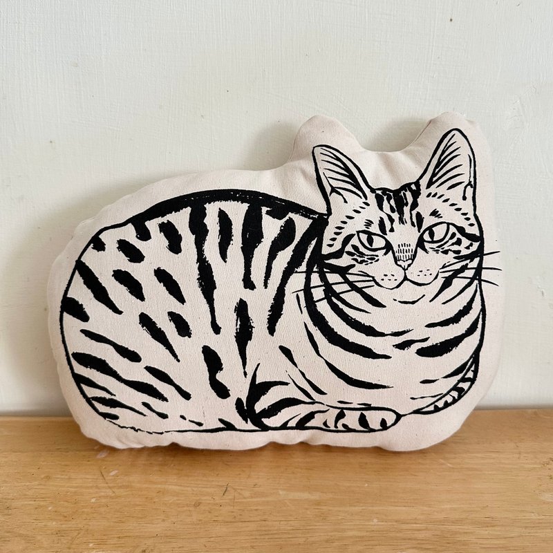 Silkscreen print cat cushion tabby cat - Pillows & Cushions - Cotton & Hemp Black