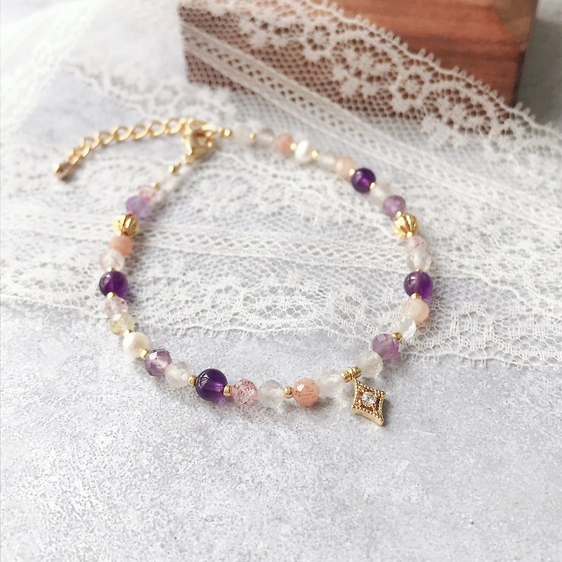Faceted Super Seven Amethyst Natural Pearl Natural Stone Crystal Bracelet Bracelet - Bracelets - Crystal Purple