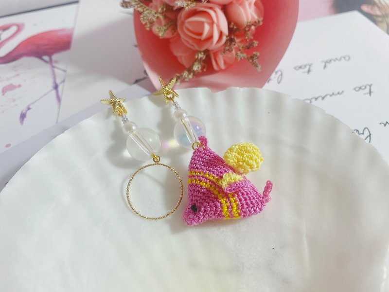 Ashwagandha - Handmade Crochet Knitted Micro Hook Angelfish 925 Silver Earrings