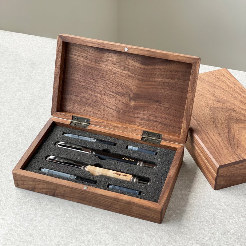 [Quick customization] Hardcover magnetic double pen wooden box with free engraving│pen not included - Storage & Gift Boxes - Wood Brown