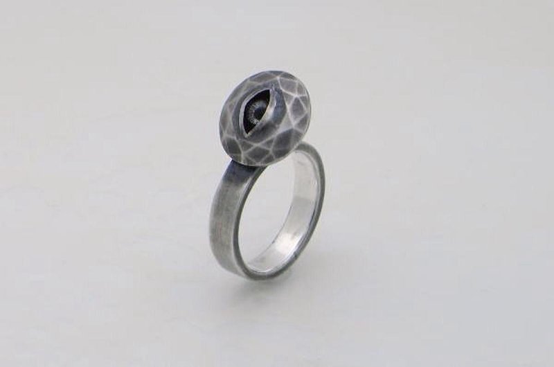 stare stone ring_2 (s_m-R.47) 銀 玻 戒指 指环 眼 睛 目 jewelry sterling silver glass eye - 戒指 - 純銀 銀色