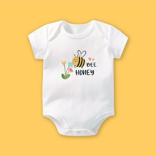 孩子陪你趣味童裝製造所 BEE哈尼小蜜蜂 短袖包屁衣 白 嬰兒 彌月 滿月