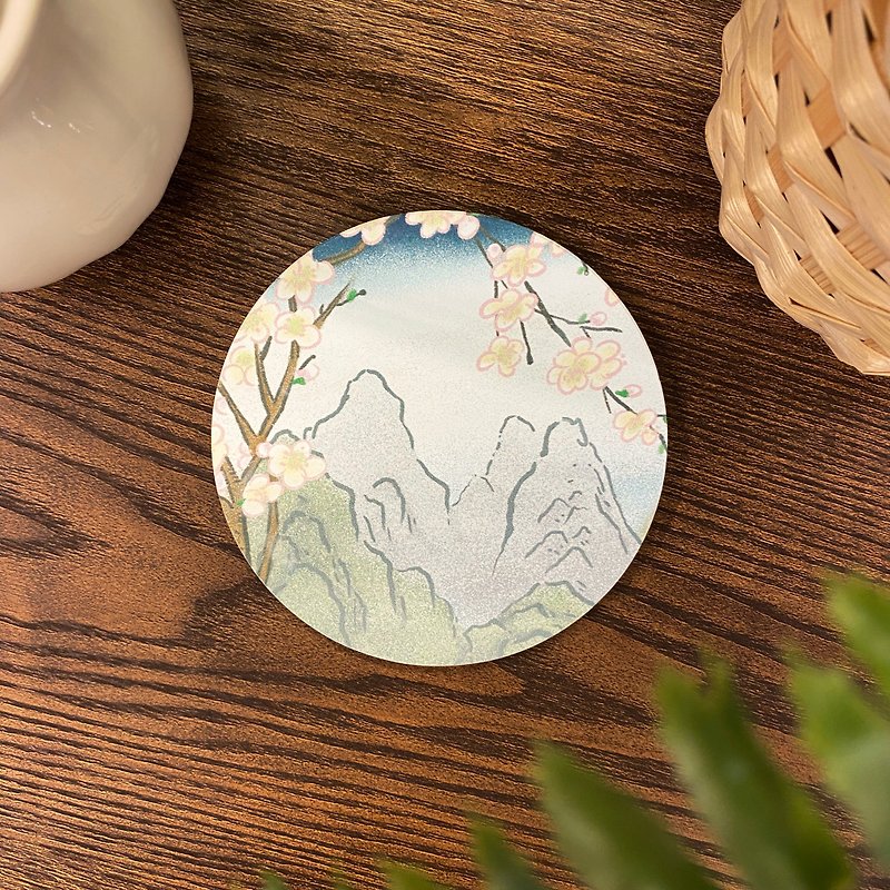 Ceramic Absorbent Coaster-[Ginseng Valley Series] Mountain and Forest Scenery - Coasters - Pottery Green
