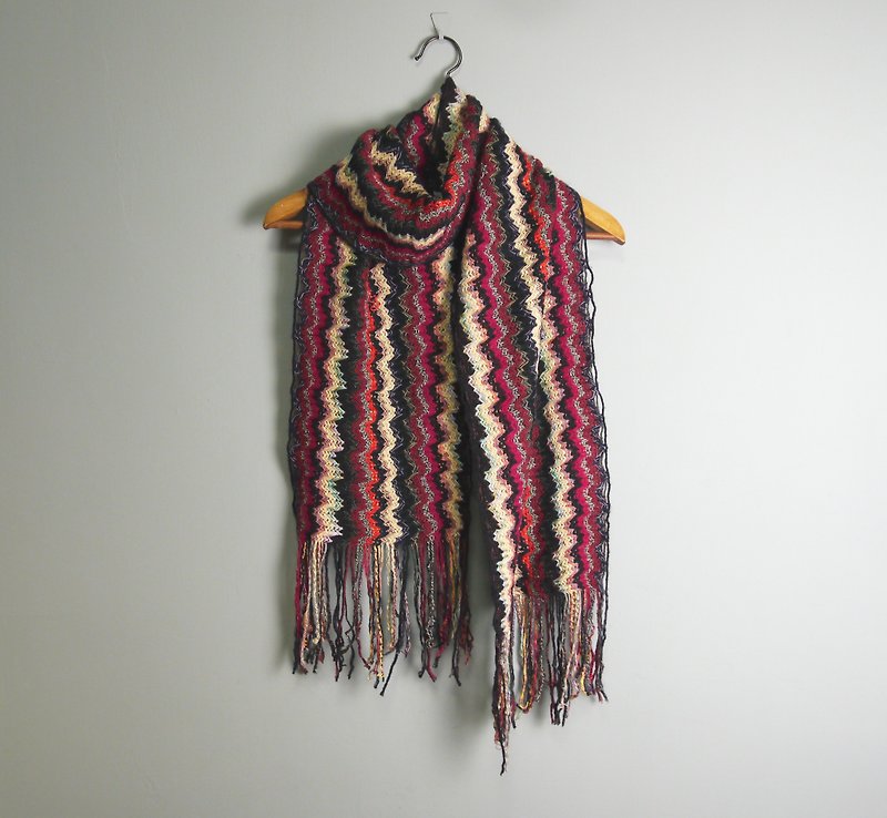 FOAK vintage bohemian burgundy melange woven scarf - ผ้าพันคอถัก - ผ้าฝ้าย/ผ้าลินิน สีแดง