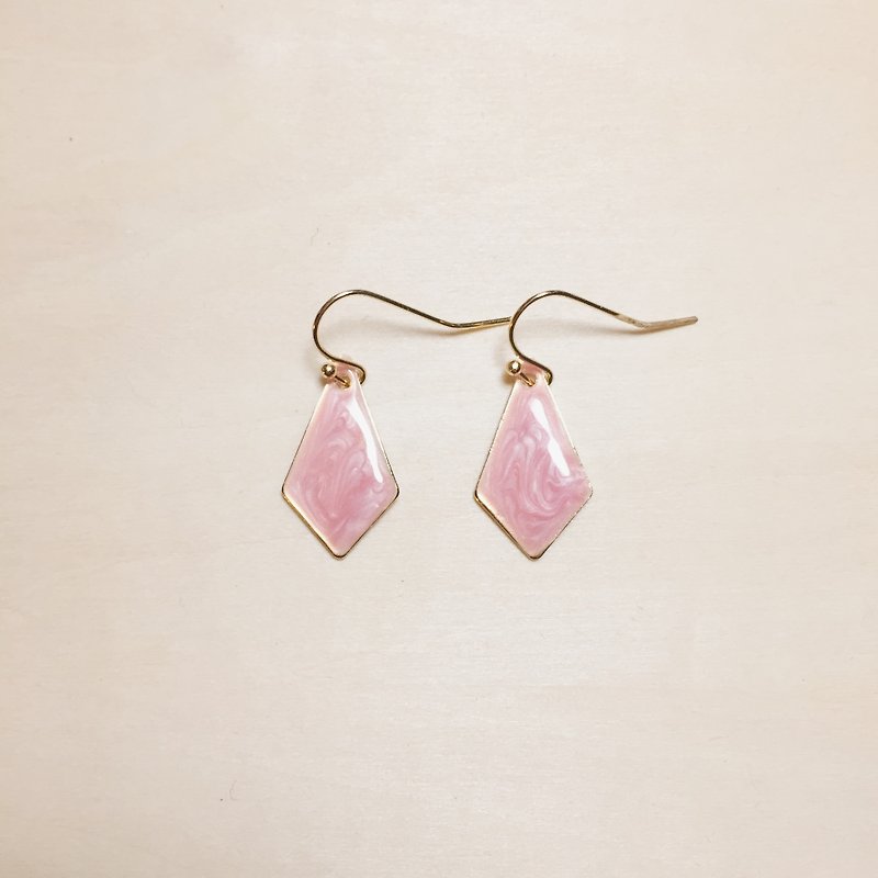 Vintage Pink Drop Glazed Diamond Earrings - ต่างหู - สี สึชมพู