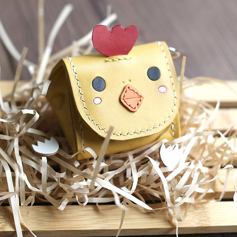Rice ball chicken animal three-dimensional coin purse - กระเป๋าใส่เหรียญ - หนังแท้ สีเหลือง