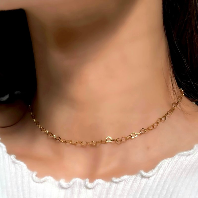 Dainty & Minimalist Herat chain Necklace / Custom Size OvalChain Necklace - สร้อยคอ - โลหะ สีทอง