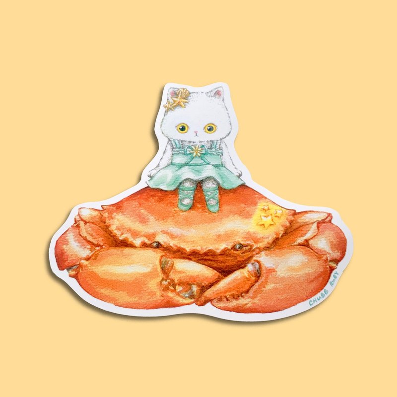 原創 星座貓貓 巨蟹座 水彩手繪 膠面貼紙 - 貼紙 - 紙 多色