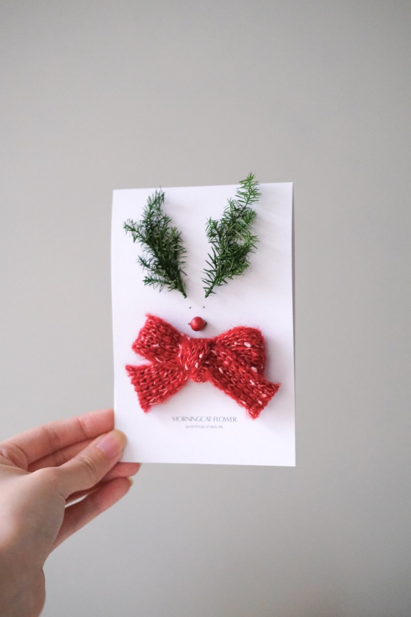 麋鹿卡片/永生聖誕卡片/聖誕禮物/聖誕樹卡片/聖誕花圈 - 卡片/明信片 - 植物．花 紅色