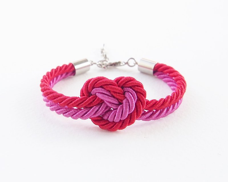 Red and hot pink heart knot bracelet - สร้อยข้อมือ - วัสดุอื่นๆ สีแดง