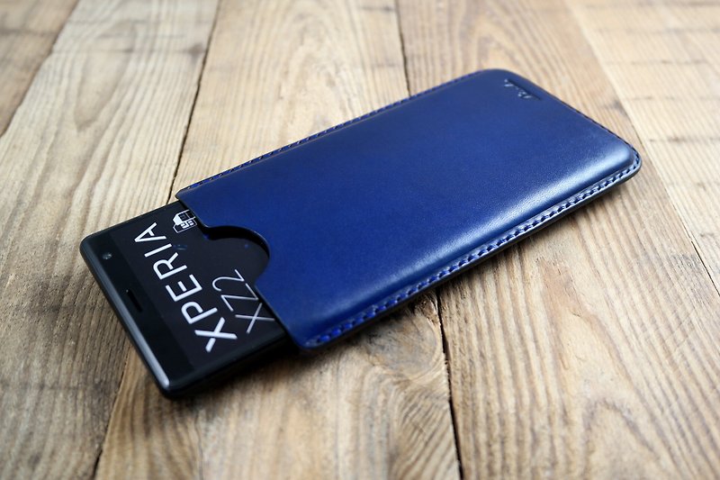 APEE leather manual ~ plastic mobile phone holster ~ plain dark blue ~ Sony XZ2 - เคส/ซองมือถือ - หนังแท้ สีน้ำเงิน