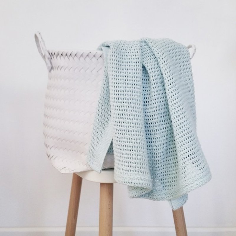 Blue knitted blanket, baby boy cotton blanket - 圍兜/口水巾 - 棉．麻 藍色