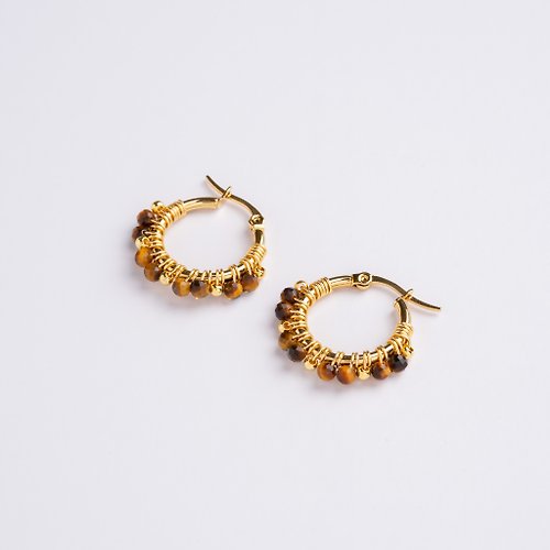 aristarjewelry Small Amina Earrings in Tiger Eyes (18K Gold Plated Tiger Eyes Hoops)