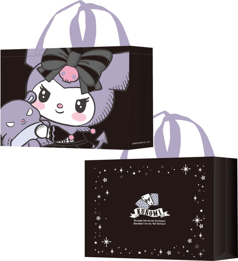 [Taiwan and Europe] Sanrio Kuromi 18L non-woven shopping bag mysterious divination - กระเป๋าแมสเซนเจอร์ - วัสดุอื่นๆ สีดำ