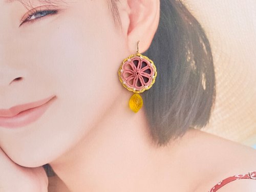 Keng's Design 清新水果系列 梭織夏日西柚耳環 禮物 防過敏 黃色