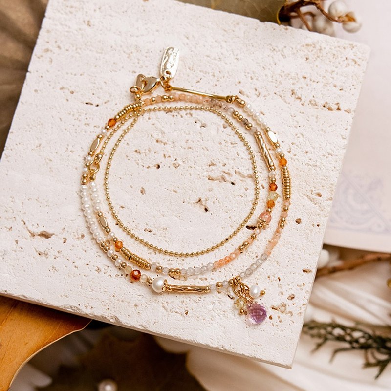 Noble x Amethyst Stone Orange Pomegranate Pearl Crystal [The Theater of Time] Multi-Layer Bracelet - Bracelets - Gemstone 