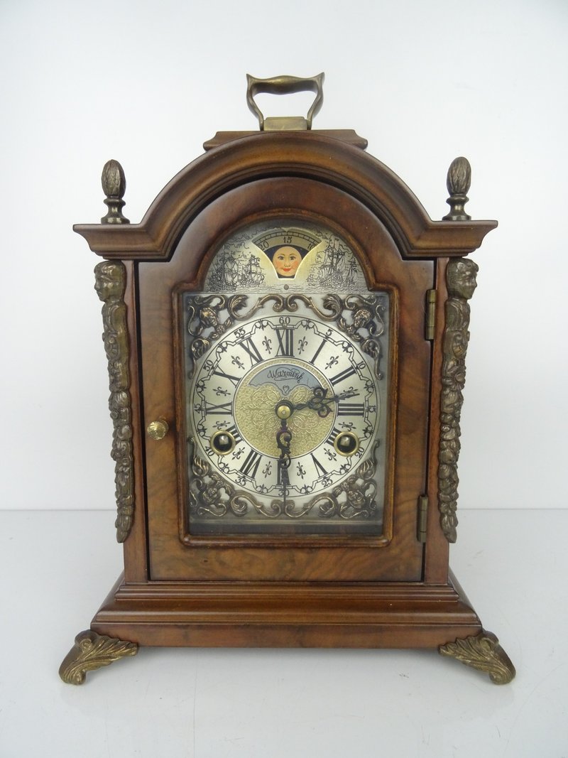 Vintage Dutch Warmink Mantle Table Clock – Antique Mid-Century Moon Phase - 時鐘/鬧鐘 - 木頭 咖啡色