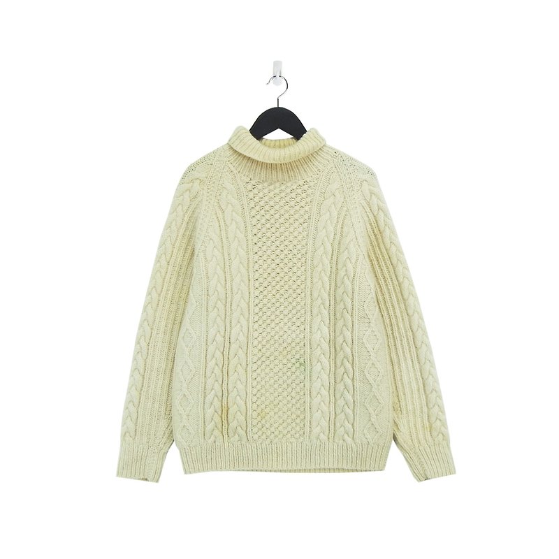 A‧PRANK: DOLLY :: vintage VINTAGE beige turtleneck beehive weave ancient fisherman sweater (T711100) (men can wear) - สเวตเตอร์ผู้หญิง - ผ้าฝ้าย/ผ้าลินิน ขาว