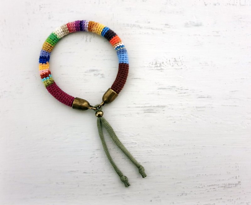 Crochet Tube Bangle Multicolored Bracelet Womens Ethnic Jewelry - Bracelets - Thread Multicolor