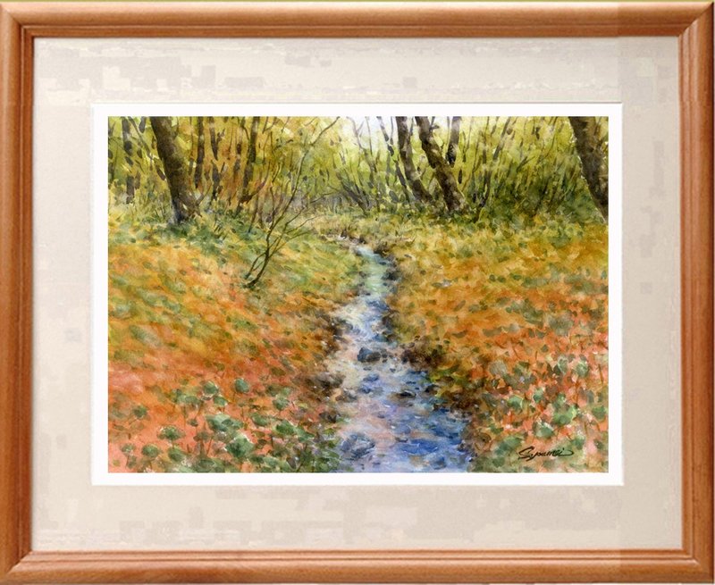 水彩画原画　晩秋の雑木林 - 海報/掛畫/掛布 - 紙 橘色