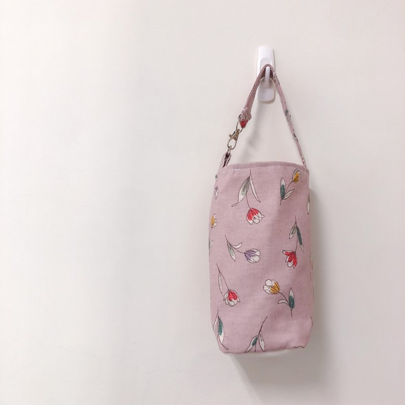 【雪花梨】鬱金香 Pink 手工飲料提袋/ 散步小提袋/ 環保杯袋 - 其他 - 棉．麻 多色