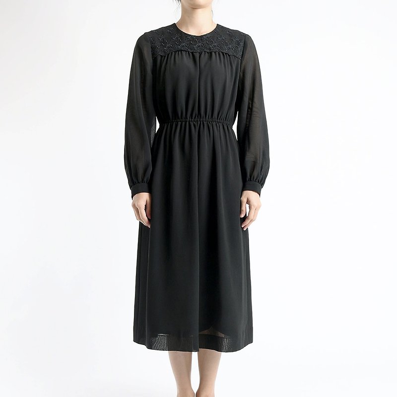 古著洋裝 / 日本洋裝 / Vintage Dress - 連身裙 - 聚酯纖維 黑色