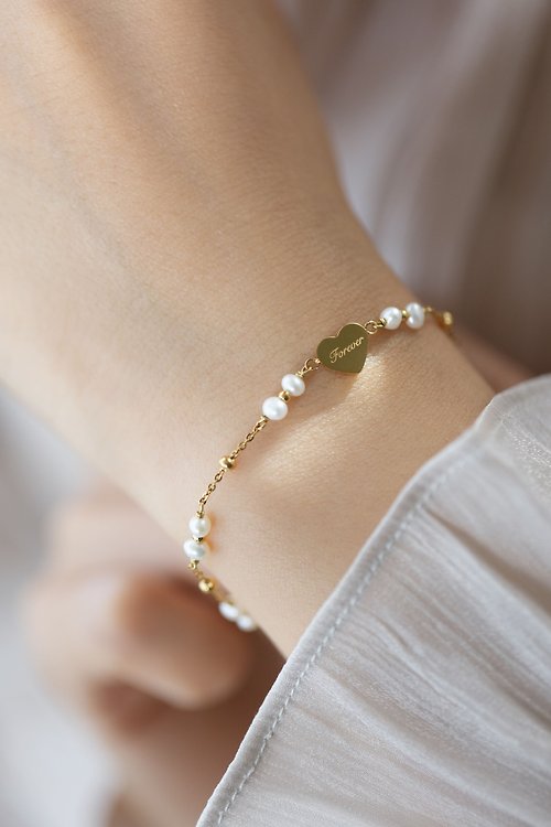 Zuzu Jewelry Forever 永恆 訂製 天然珍珠刻字手鍊 醫療鋼鍍18k金