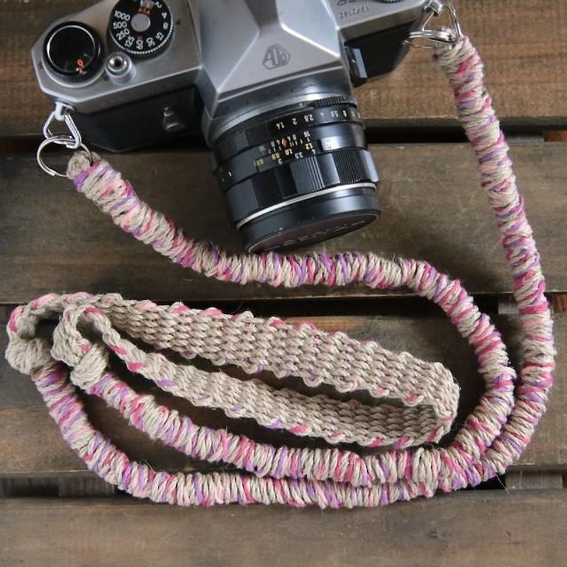 Last one / finished product / MIX linen camera strap pink / belt - ขาตั้งกล้อง - ผ้าฝ้าย/ผ้าลินิน สึชมพู