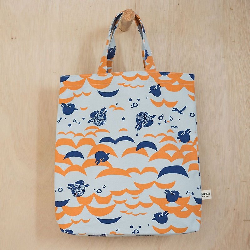 Simple Urban Hand Bag / Limited / Wave Wave - Grey & Orange - กระเป๋าถือ - ผ้าฝ้าย/ผ้าลินิน สีส้ม
