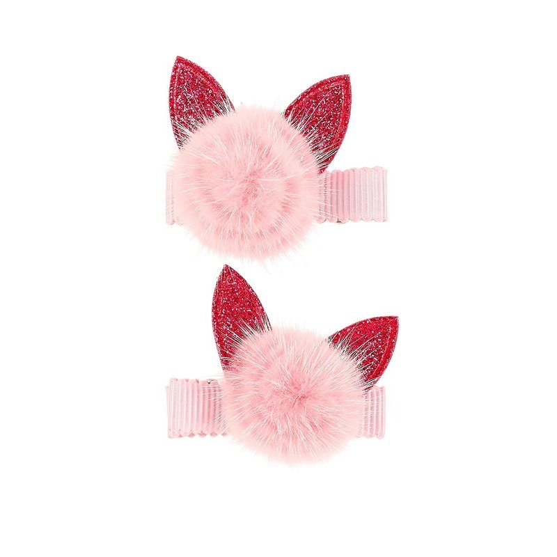 Dutch Souza peach pink fur cat ear hair clip set - เครื่องประดับผม - ไนลอน สึชมพู